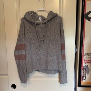 John + Jenn Gray Hoodie with Brown Stripes